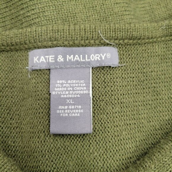 Kate & Mallory Elbow-Length Dolman Sleeve Green Fringed Hem Sweater Size XL - Picture 9 of 10